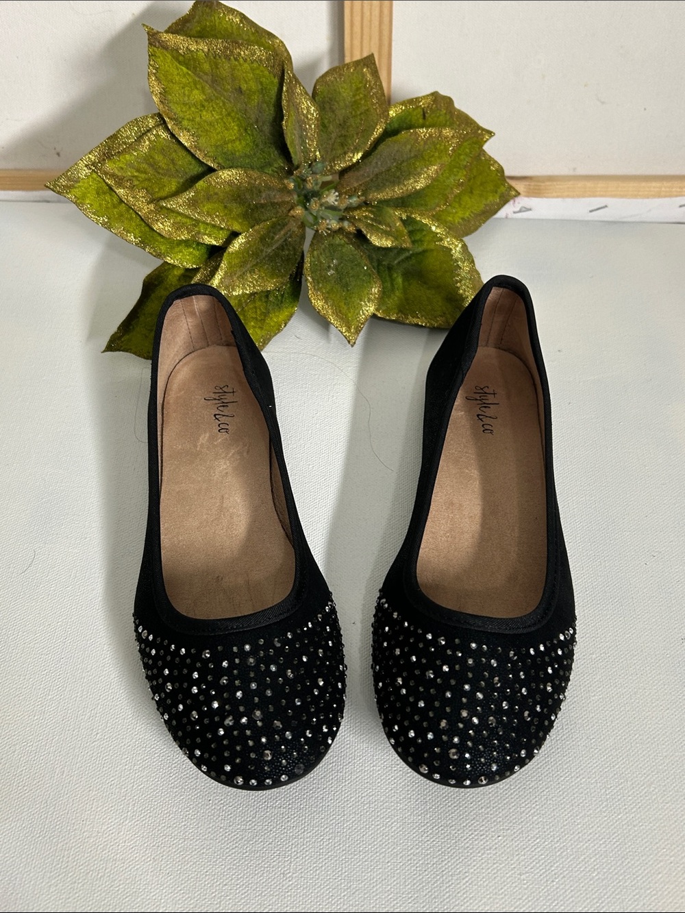 Styluxe Black Rhinestone Ballet Flats